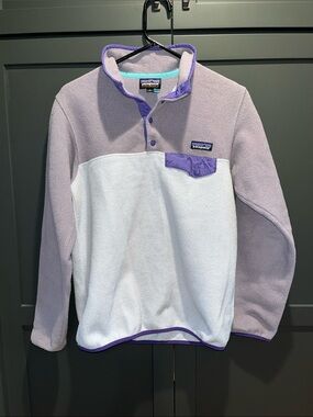 Patagonia Synchilla Two-Tone Fleece Pullover - Lavender & White with Purple Trim